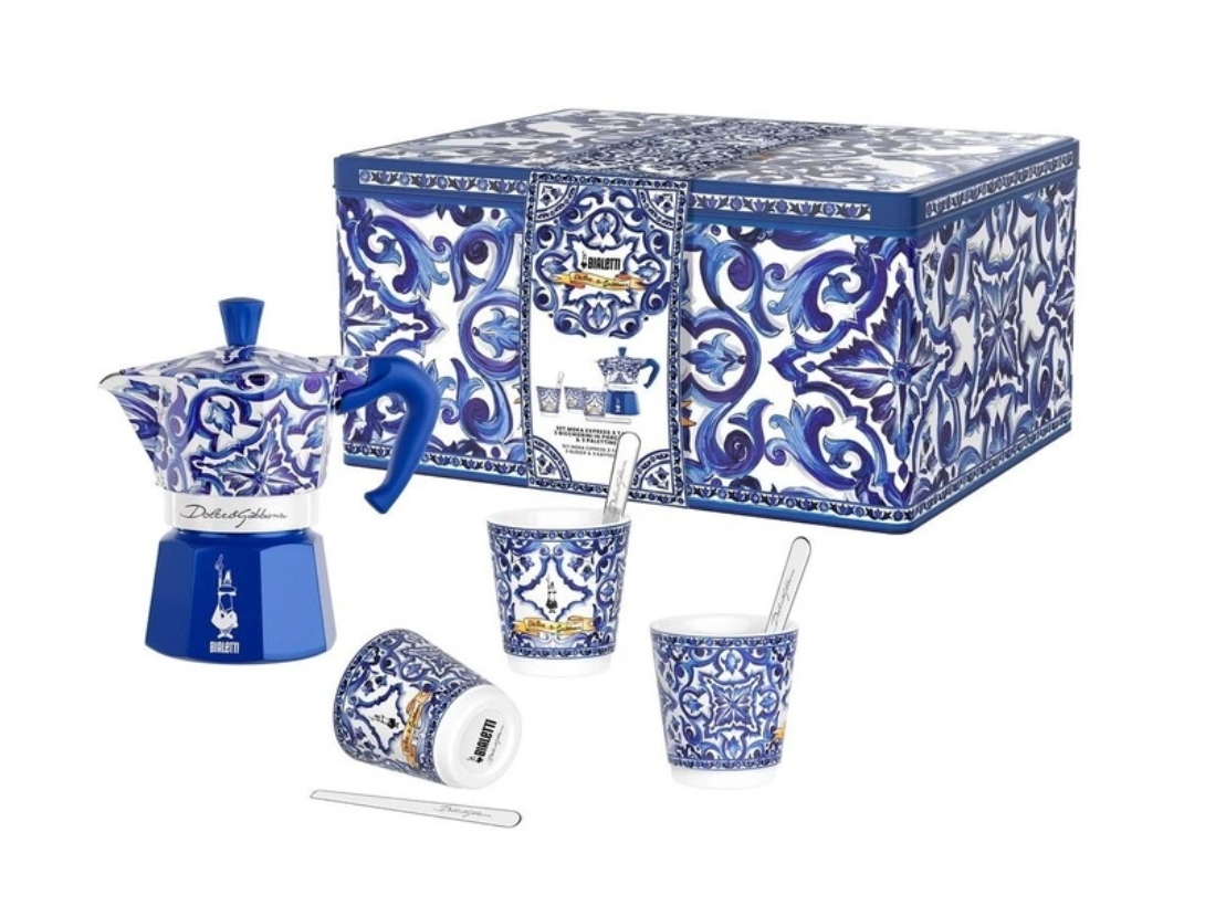 Dolce and Gabbana x Bialetti Blu Mediterraneo Moka 3 cup gift set with cups and stirrers, photo 4 of 7