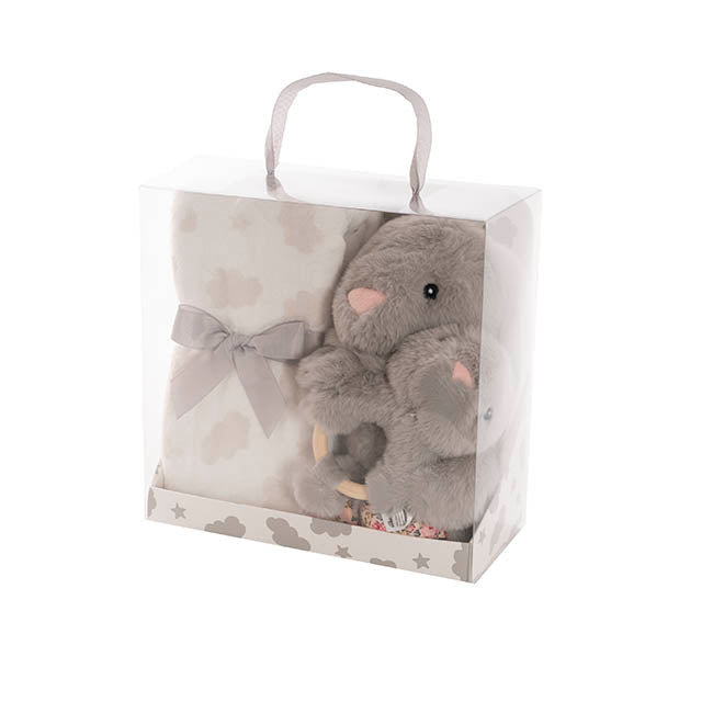 Grey Baby Gift Set packed in a clear gift box with a handle, photo 2 of 3