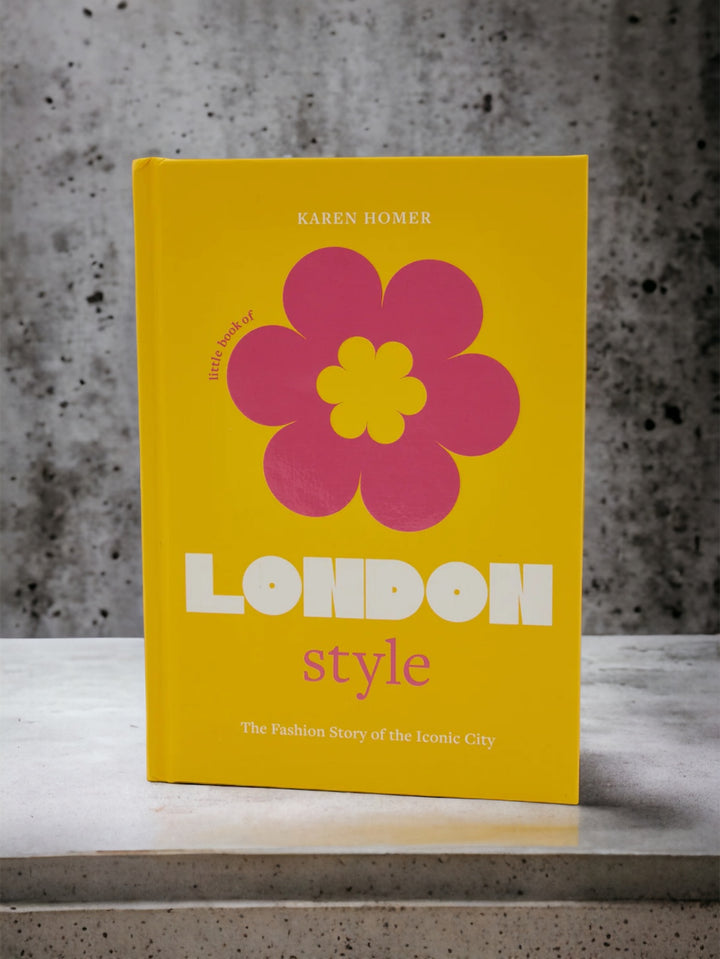 London Style book with a yellow cover and a pink flower