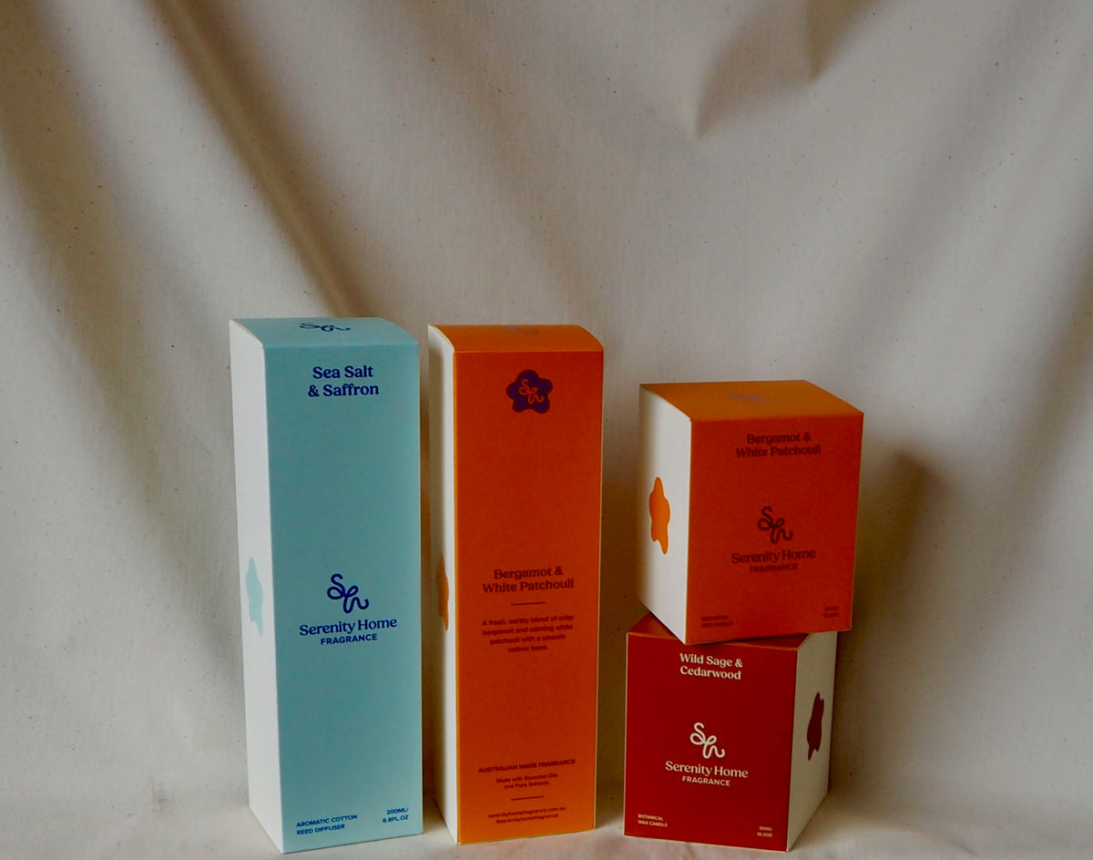 Serenity Home Hamper scent options, diffuser and candle boxes in Sea Salt and Saffron, Bergamot and Wild Sage, photo 2 of 2