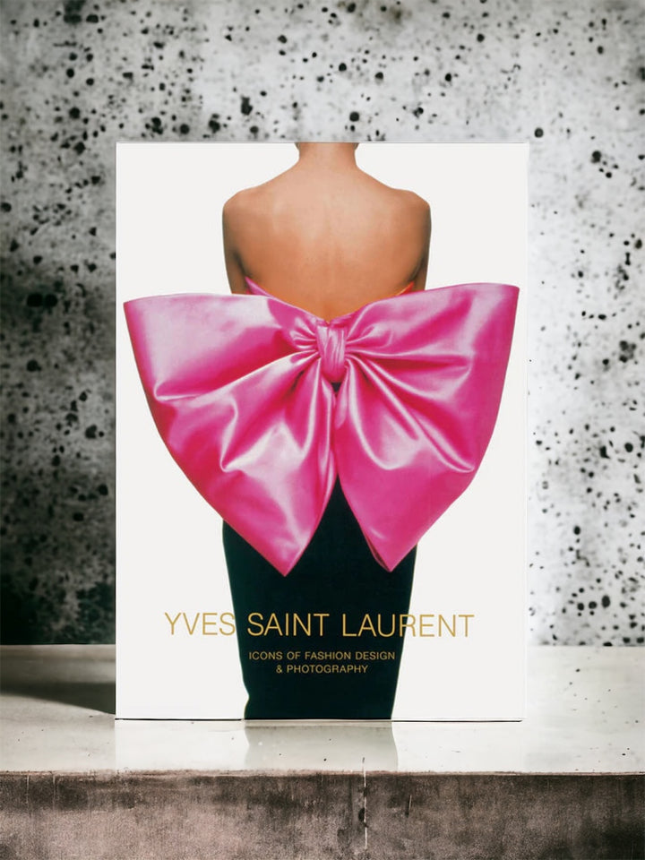Yves Saint Laurent Icons of Fashion Design and Photography book with a pink bow cover