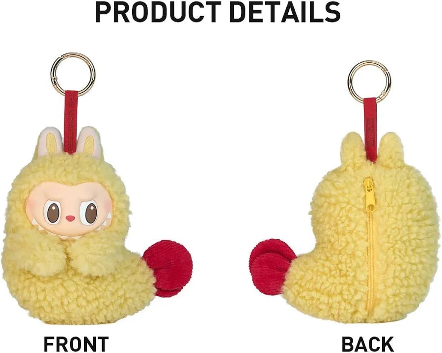 Front and back of the yellow THE MONSTERS Wacky Mart Earphone Case with key ring, photo 3 of 4